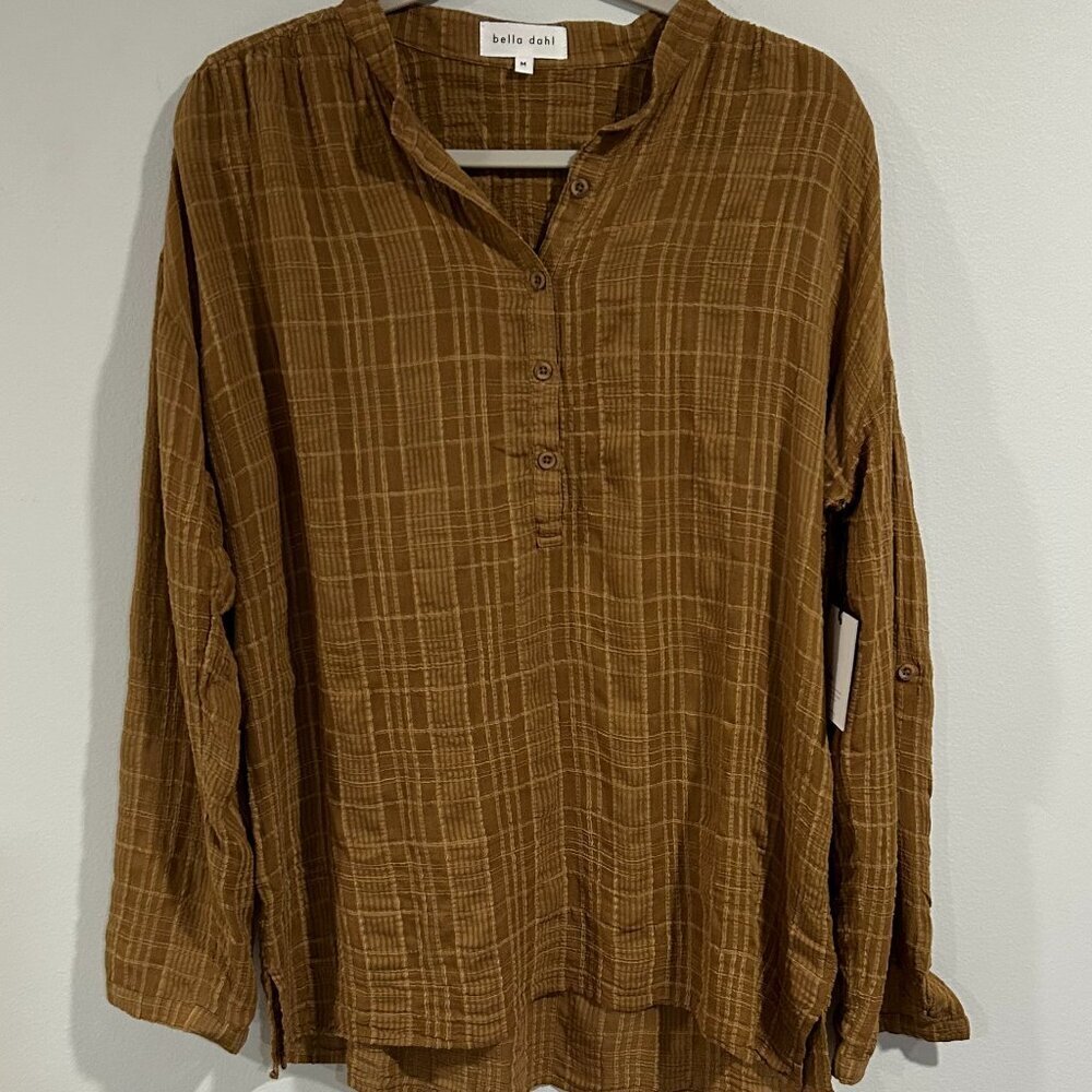 Bella Dahl Long Sleeve Shirred Pullover | Topaz Gold - Topaz Size M